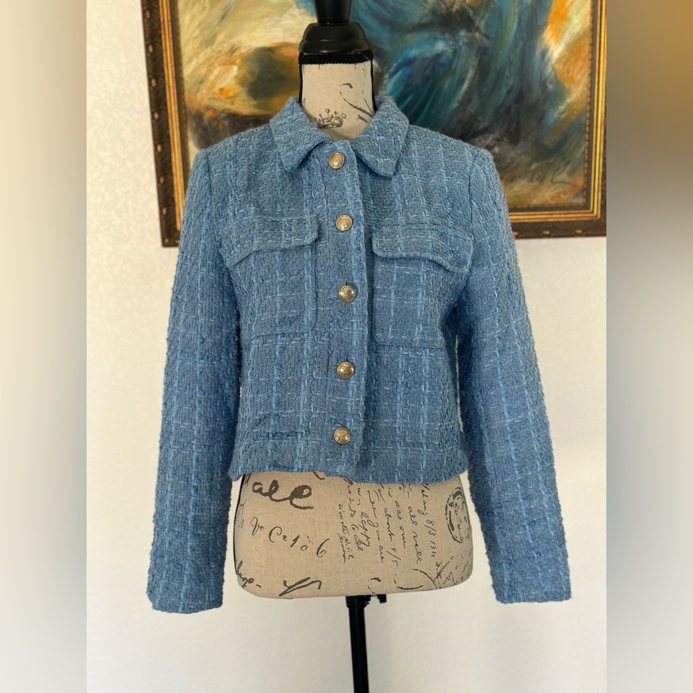 Rachel Zoe Tweed Jacket Blazer Blue - Picture 2 of 2